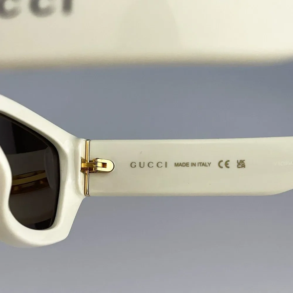 Gucci GG1134S 003 Sunglasses Ivory White Brown Rectangle Unisex - Picture 11 of 13
